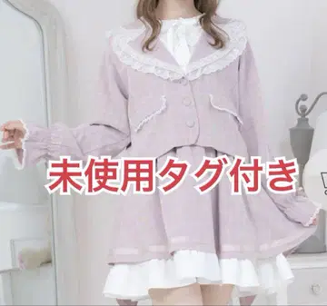 토끼 귀 사다리 레이스 프릴 자켓 세일러 디자인 리본 스커트 핑크