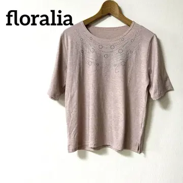 비즈 장식 핑크 반팔 T셔츠 floralia
