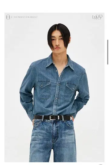 LMOOD 데님 블루 긴팔 셔츠 사이즈 46