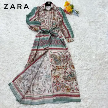 새상품급 ZARA 스카프 패턴 미디 셔츠 원피스 페이즐리 벨트 꽃무늬