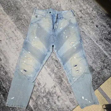 G-STAR RAW 페인트 가공 스키니 데님 라이트 블루