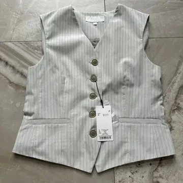 MOUSSY 슬리브리스 베스트 F 화이트와 파랑 스트라이프