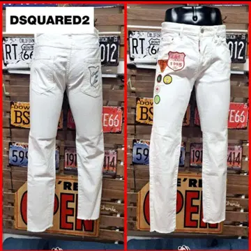 Dsquared2 멀티 와펜 스키니 단 진 화이트 데님