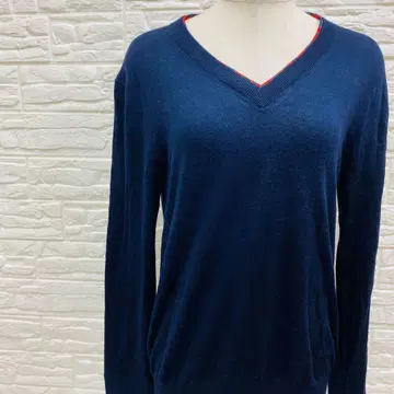 폴스미스 하트 무늬 V넥 스웨터 캐시미어 혼방 네이비 얇은 소재 M