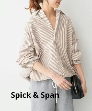 Spick & Span CO/PE 스트라이프 헤임 개더 셔츠