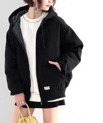 java 오버 사이즈 퀼팅 코튼 후드 부착 블루종 블랙 L