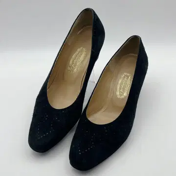 긴자 요시노야 펀칭 스웨이드 펌프스 라운드토 블랙 23cm