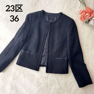 [새상품급] 23구 라메 트위드 노카라 자켓 네이비 S 세레모니