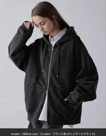 CLEL 헤비 웨이트 로고 자수 풀 집업 후드티 블랙 계열 S