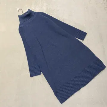 OA2748 [티어클라세] 니트 원피스 [M] 터틀넥 미디 기장 파랑