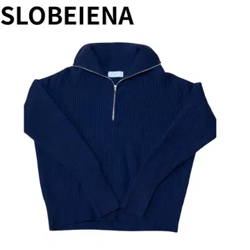 SLOBEIENA 슬로브 이에나 울 100% 하프 지퍼 니트 네이비
