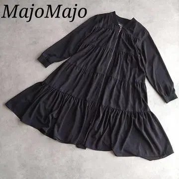 마죠마죠 루즈한 사이즈 롱 원피스 티어드 풀 집업 블랙