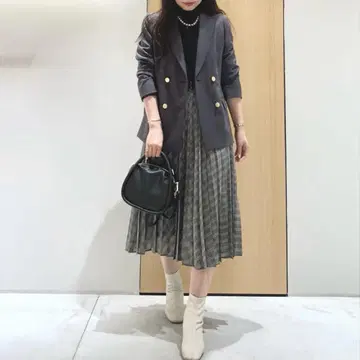 ANAYI 아나이 체크 울 보일 플리츠 스커트 34