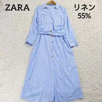 ZARA 자라 린넨 블렌드 롱 셔츠 원피스 벨트 린넨 스트라이프