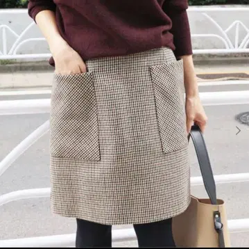 IENA 체크 사다리꼴 스커트