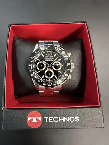 TECHNOS 크로노그래프 손목시계 블랙 아날로그