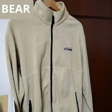 레어 90s BEAR 베어 플리스 후드티 서핑 베이지