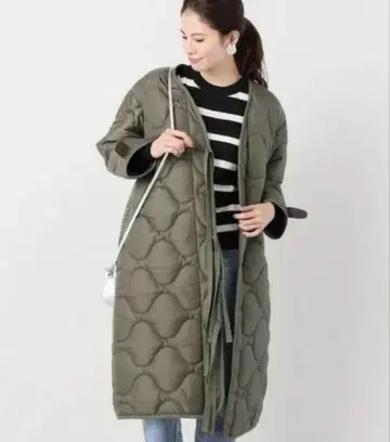 리버서블 퀼팅 롱 코트 올리브 그린