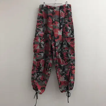 UFO 카모플라주 패턴 카고 팬츠 빨간색 계열 드로 코드 밑단 조임 XS