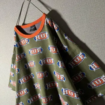 레어 디자인 하프 HUF 반팔 맨투맨 링거넥 올 로고 무늬 L 정도
