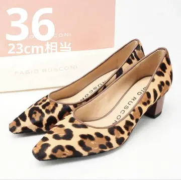 미사용품! 23cm 상당 파비오 루스꼬니 레오파드 펌프스 힐 4cm