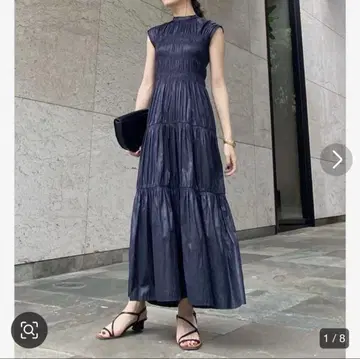 L'Or Shirring Gather Dress 다크 네이비