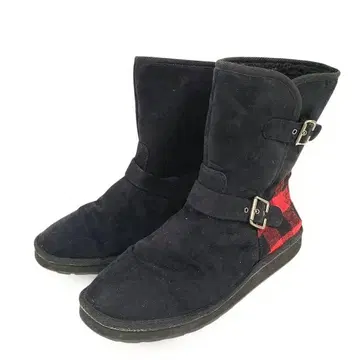 VANS 27.0 블랙 레드 체크 무늬 어그 부츠