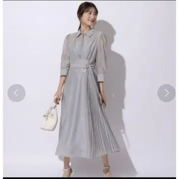 리랜드트루 시어 플리츠 셔츠 원피스 그레이