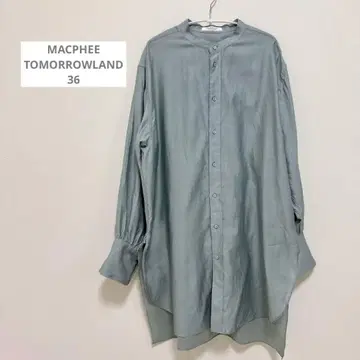 MACPHEE 코튼 몰스킨 밴드 카라 튜닉 셔츠 그린 36