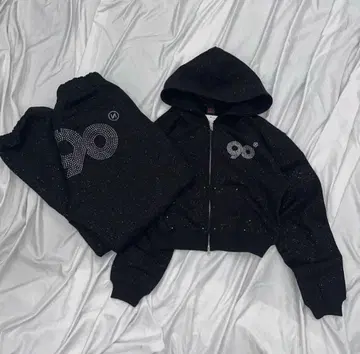 9090 girl Logo Glitter Light Zip Hoodie