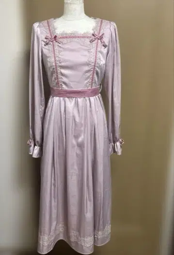 엑시즈팜 카와이 빈티지 롱 원피스 벨로아 리본 레이스 M