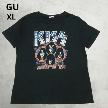 새상품급 GU KISS XL 티셔츠 블랙 밴드T 프린트