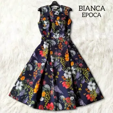 비앙카 에포카 꽃무늬 원피스 네이비 올 패턴 컬러풀 무릎 기장 포멀