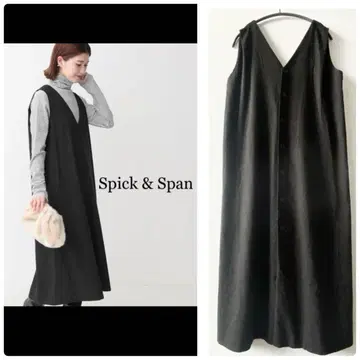 [ 하자품 ] 스픽 앤 스팬 울 네이비 백 버튼 플레어 원피스