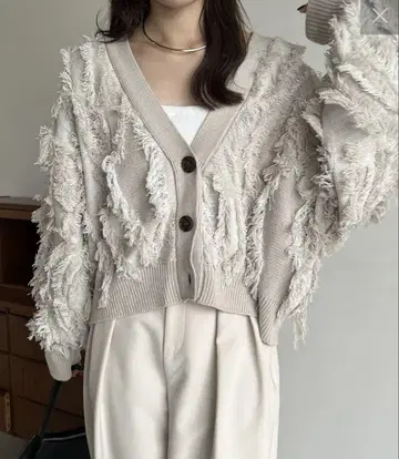 자카드 프린지 가디건