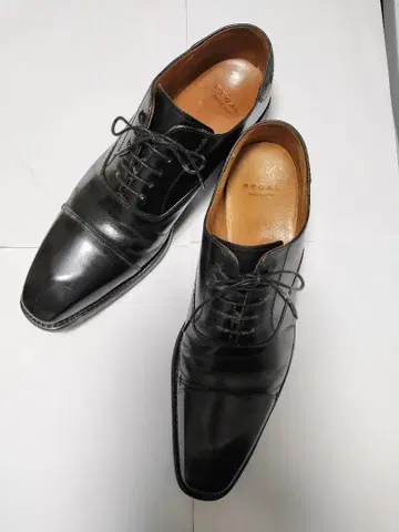 리갈 블랙 가죽 드레스 슈즈 중간 힐 26cm