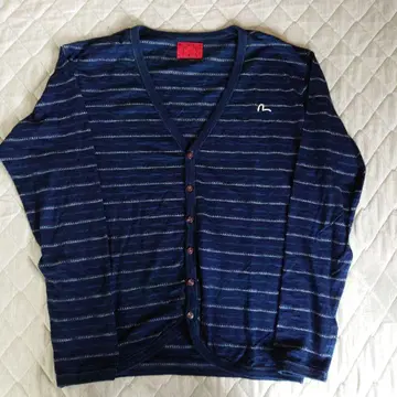 EVISU 스트라이프 V넥 가디건 네이비