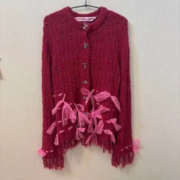 chopova lowena 가디건 니트 리본 레이스 핑크