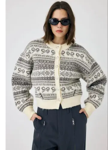MOUSSY 리본 무늬 니트 가디건