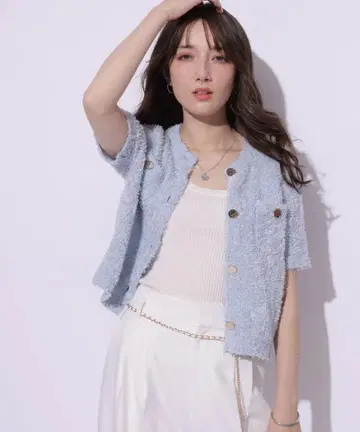 반팔 플러피 니트 가디건