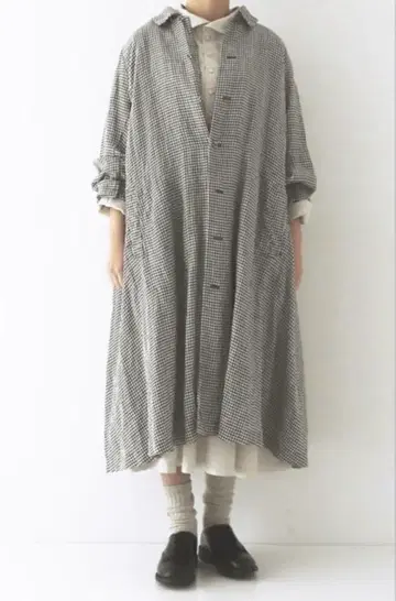nest robe 헴프 선염 깅엄 체크 코트