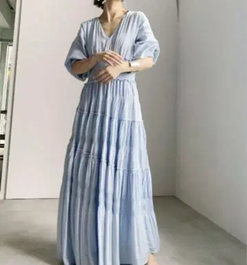 AMERI SLANT SHIRRING PLEATS DRESS