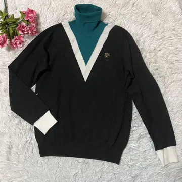세인트앤드류스 터틀넥 니트 스웨터 S 블랙 x 그린