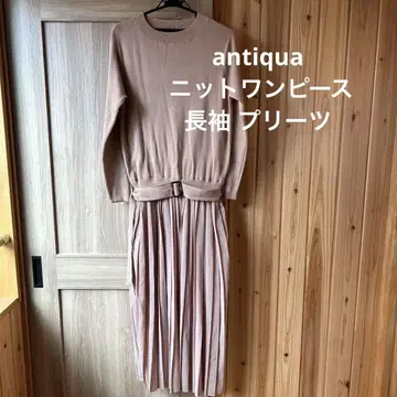 antiqua 베이지 니트 원피스 긴팔 플리츠
