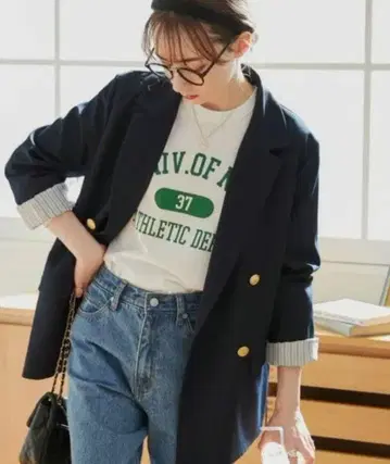 컨디션 최상 ANGIE 앙제 네이비 골드 버튼 더블 브레스트 자켓