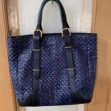 린쿠 LIN-KU 비즈니스 천연 가죽 뜨개질 백 네이비