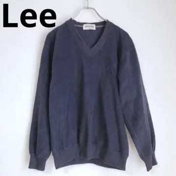 리 맨투맨 플리스 V넥 빈티지 무지 상의 네이비 M