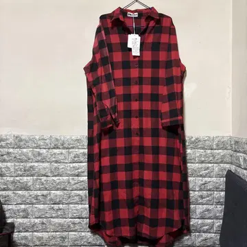 빨검 체크 셔츠 원피스 긴팔