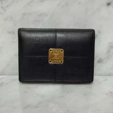 MCM 카드 케이스 천연 가죽 블랙 퀼팅 금 로고