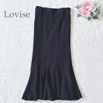 Lovise 리브 니트 롱 스커트 타이트 핏 밑단 플레어 허리밴딩 L
